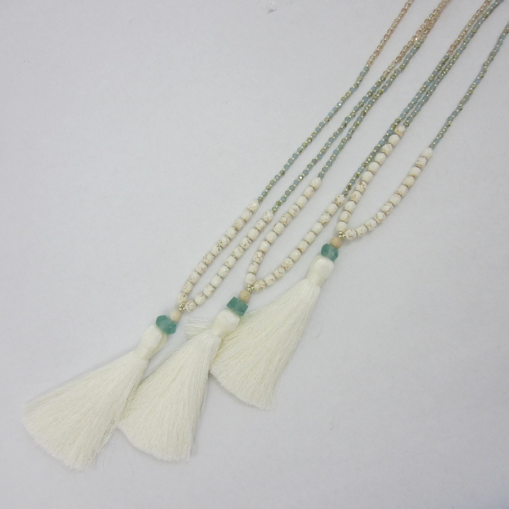 Extra Long Tassel World Changing Necklace White